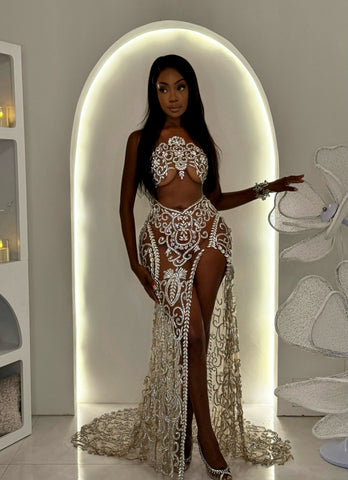 Serena crystal high split dress