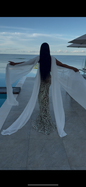 Athena Long crystal dress with flowy attached drapes