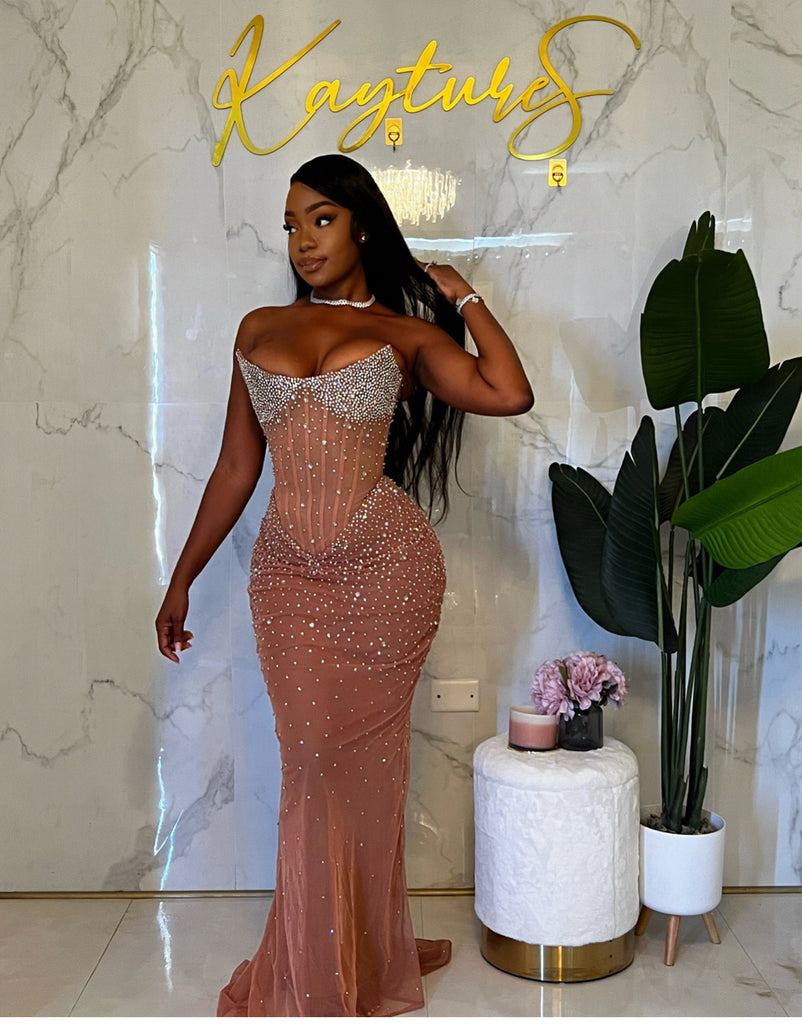Iman crystal corset nude dress KAYTURESTYLINGS Iman crystal corset nude dress KAYTURESTYLINGS