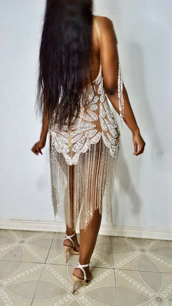 Phoenix crystal dress with crystal fringe