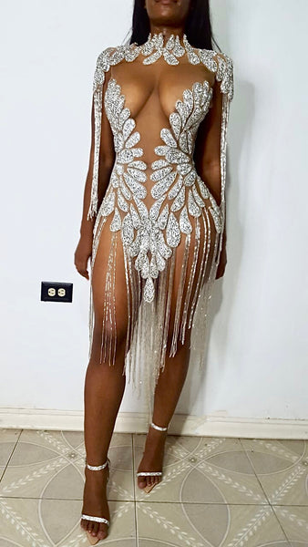 Phoenix crystal dress with crystal fringe